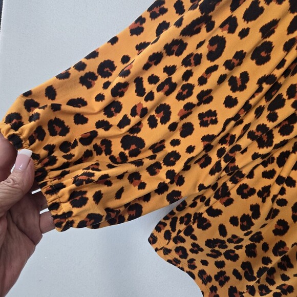 Lularoe Clara Smock Blouse Sz 3XL Orange Black Animal Print Keyhole Back Stretch - Picture 5 of 11